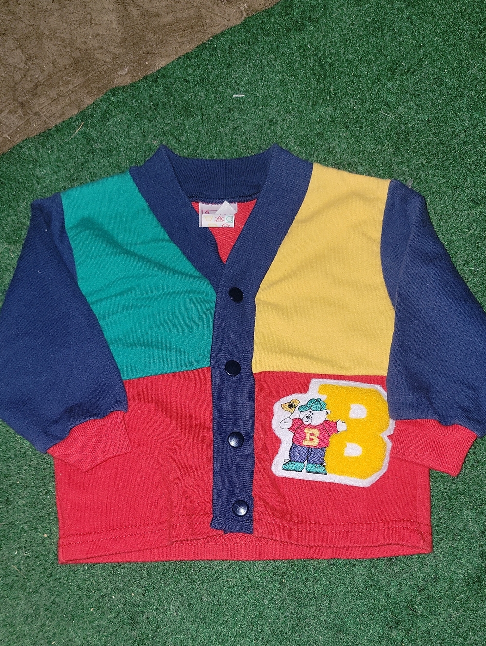 Vintage Buster Brown Multicolor Button-Front Kids Cardigan with 'B' Patch